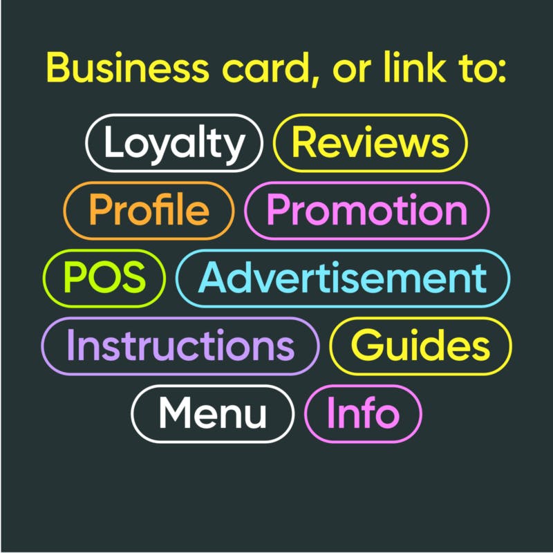 NFC chip Q Rcode bespoke printed business cards use case examples loyalty menu info link to mobile page
